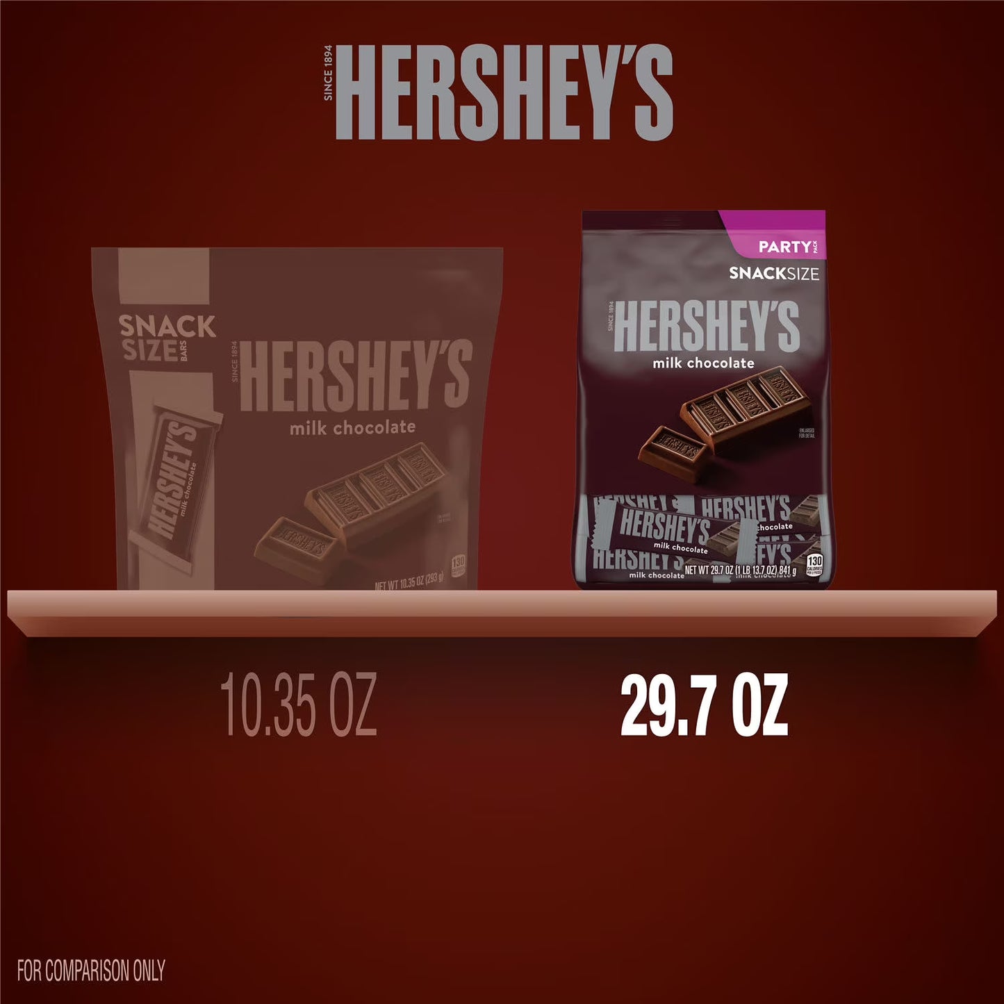 Hershey's Milk Chocolate Snack Size Candy Party Pack, 29.7 oz