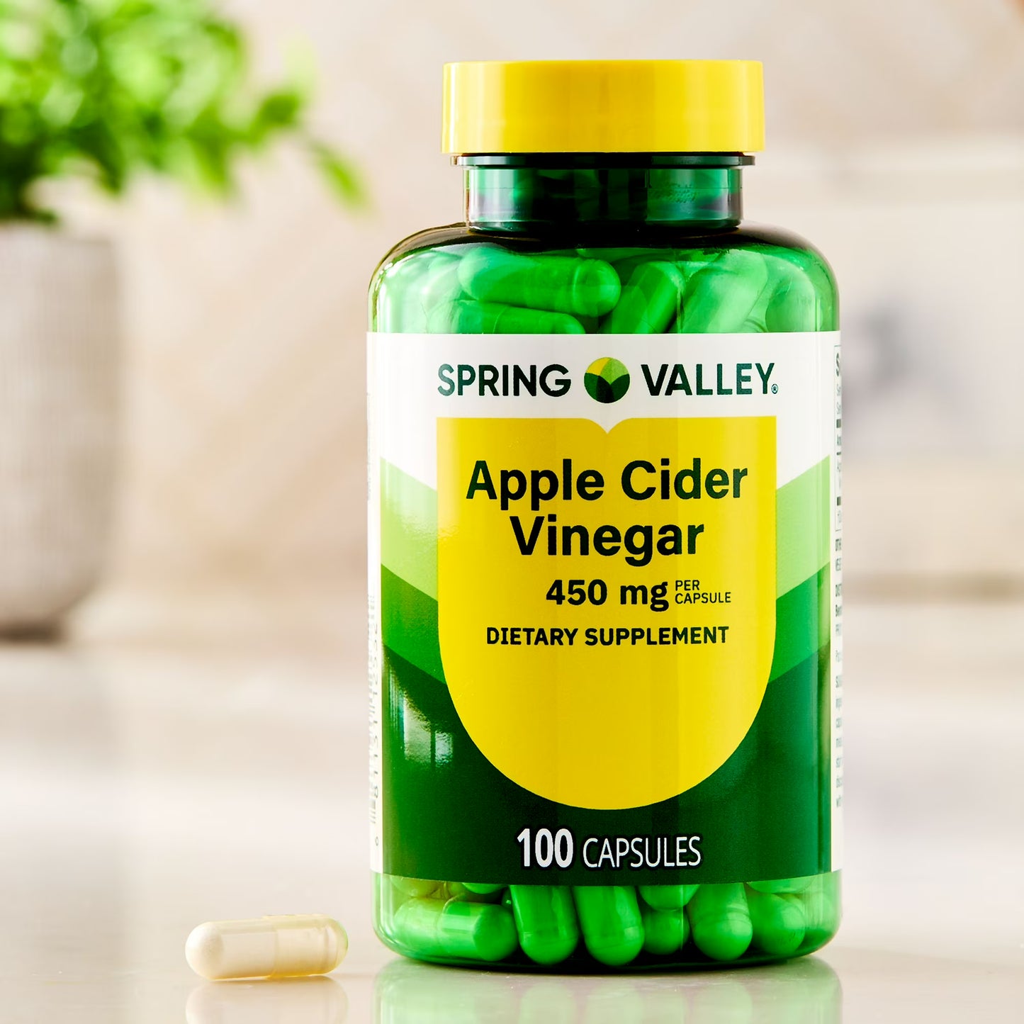 Spring Valley Apple Cider Vinegar Dietary Supplement Capsules, 450 mg, 100 Count