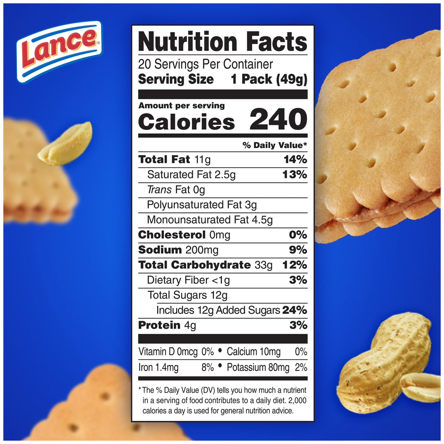 Lance Sandwich Cookies, Nekot Peanut Butter, 20 Individually Wrapped Packs, 6 Sandwiches Each