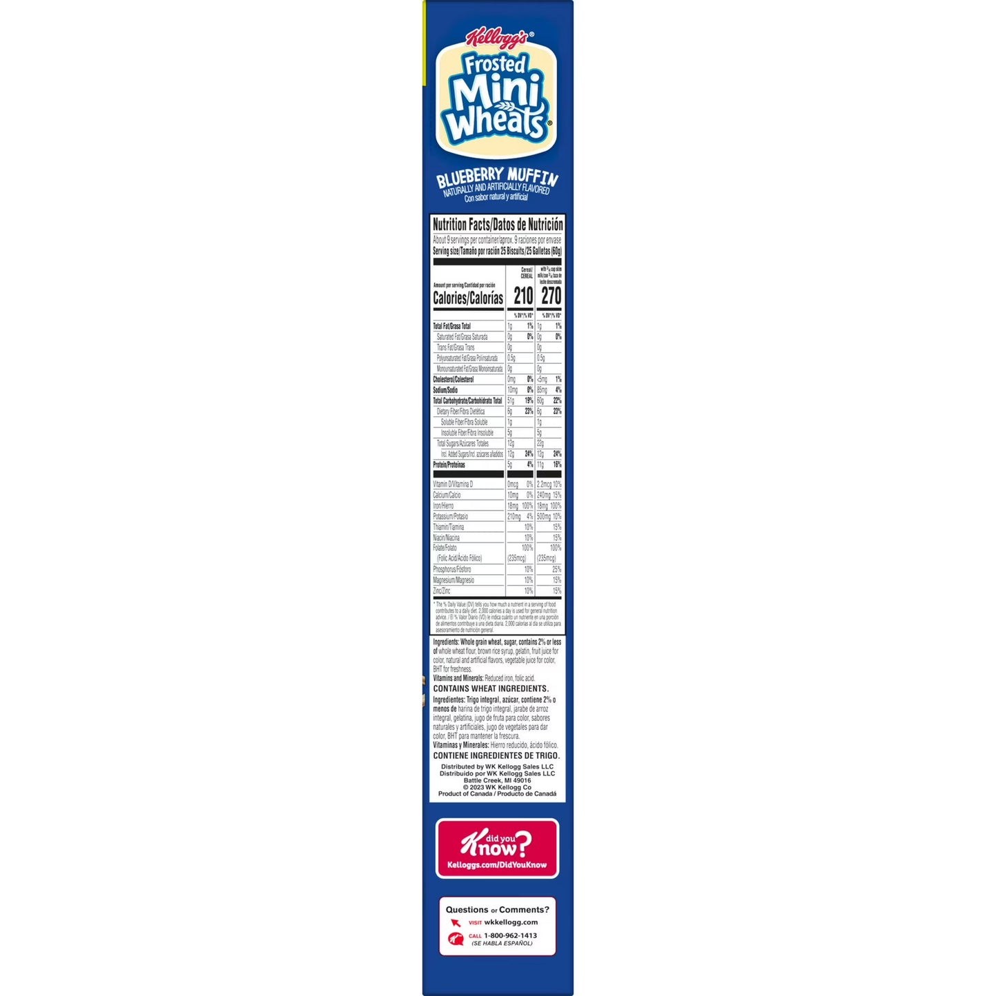 Kellogg's Frosted Mini-Wheats Blueberry Muffin Breakfast Cereal, 48g Whole Grain, Family Size, 20 oz