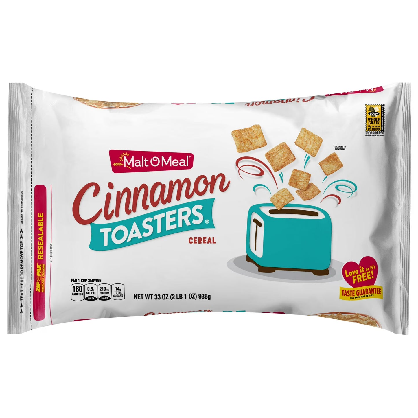 Malt-O-Meal Cinnamon Toasters Breakfast Cereal, Real Cinnamon Squares, 33 oz Bag