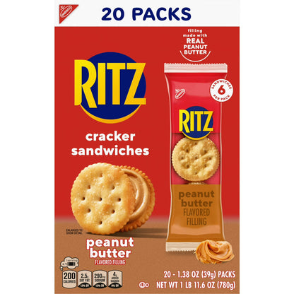 RITZ Peanut Butter Sandwich Crackers, Lunch Snacks, 20 Snack Packs (6 Crackers Per Pack)