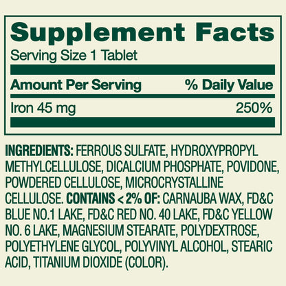 Spring Valley Slow Release Iron General Health & Wellness Dietary Supplement Tablets, 45 mg, 30 Count