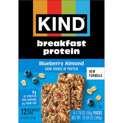 KIND Blueberry Almond Breakfast Protein Bars, 6-Count, 1 Cardboard Box