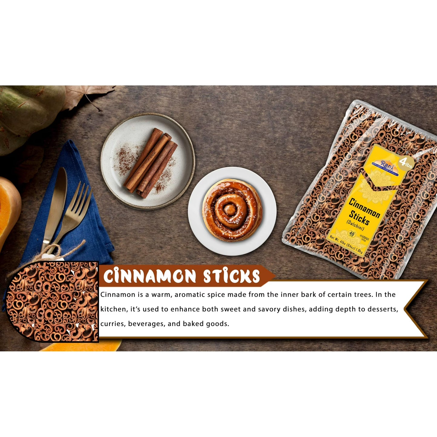 Rani Cinnamon Sticks 64oz (4lbs) 1.81kg Bulk Bag - 350-400 Sticks - Strong Aroma, Perfect for Baking, Cooking & Beverages | 3+ Inches Length - Cassia Saigon Cinnamon from Vietnam | Kosher