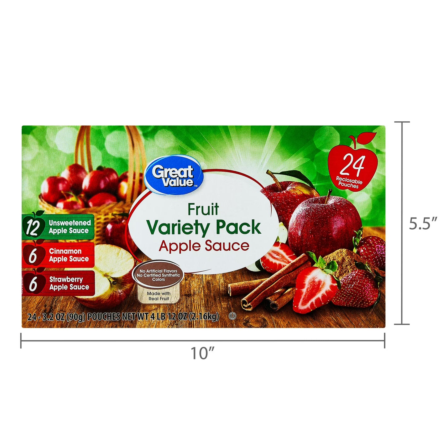 Great Value Fruit Variety Pack Applesauce, 3.2 oz, 24 Pouches