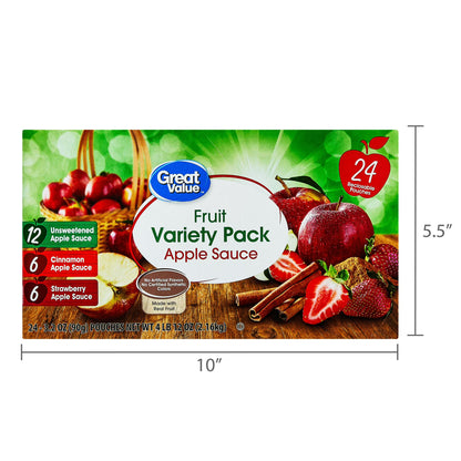 Great Value Fruit Variety Pack Applesauce, 3.2 oz, 24 Pouches