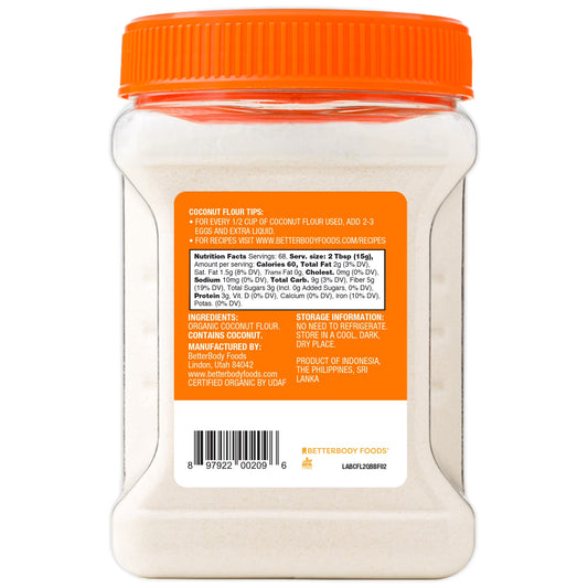 BetterBody Foods Organic Coconut Flour, Grain-Free Flour, 2.25 lbs