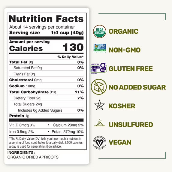 Happy Village Organic Turkish Sun-Dried Apricots, 20 OZ Resealable Bag, No Added Sugar Dried Fruit, USDA Organic, Non-GMO, Kosher, Vegan, Unsulfured, High in Fiber