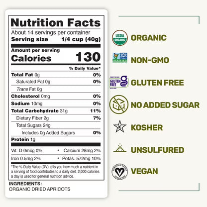 Happy Village Organic Turkish Sun-Dried Apricots, 20 OZ Resealable Bag, No Added Sugar Dried Fruit, USDA Organic, Non-GMO, Kosher, Vegan, Unsulfured, High in Fiber