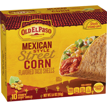 (3 pack) Old El Paso Stand 'N Stuff Taco Shells, Mexican Style Street Corn Flavored, 10 Ct, 5.4 oz