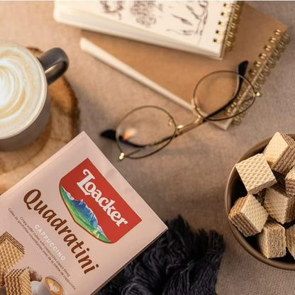 Loacker Quadratini Cappuccino, Non-GMO Cream-Filled Bite-Size Wafer Cookies, 7.76 oz, Pack of 6