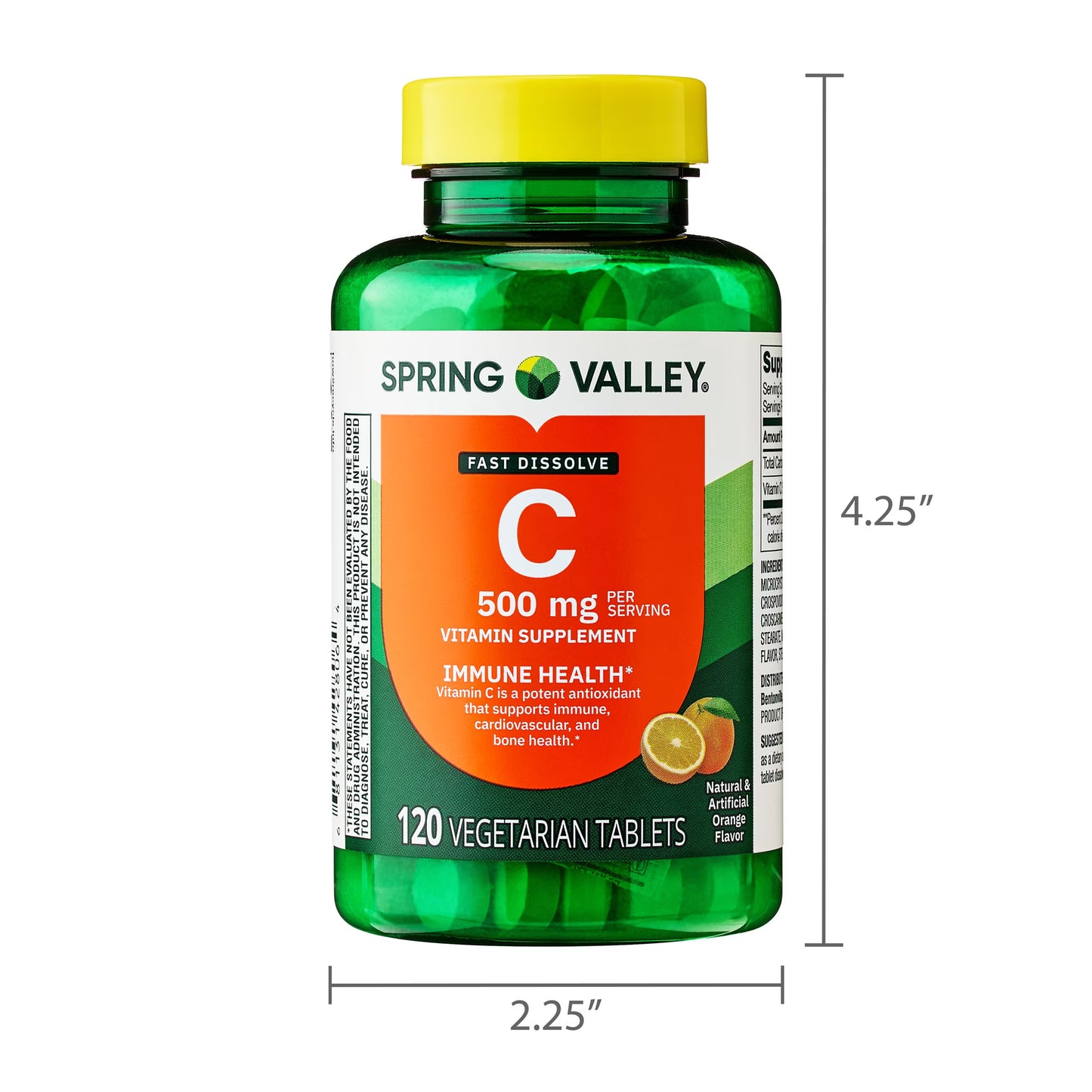 Spring Valley Vitamin C Dietary Supplement, Orange Flavor, 500 mg, 120 Count, Fast Dissolve Tablets for Immune Health