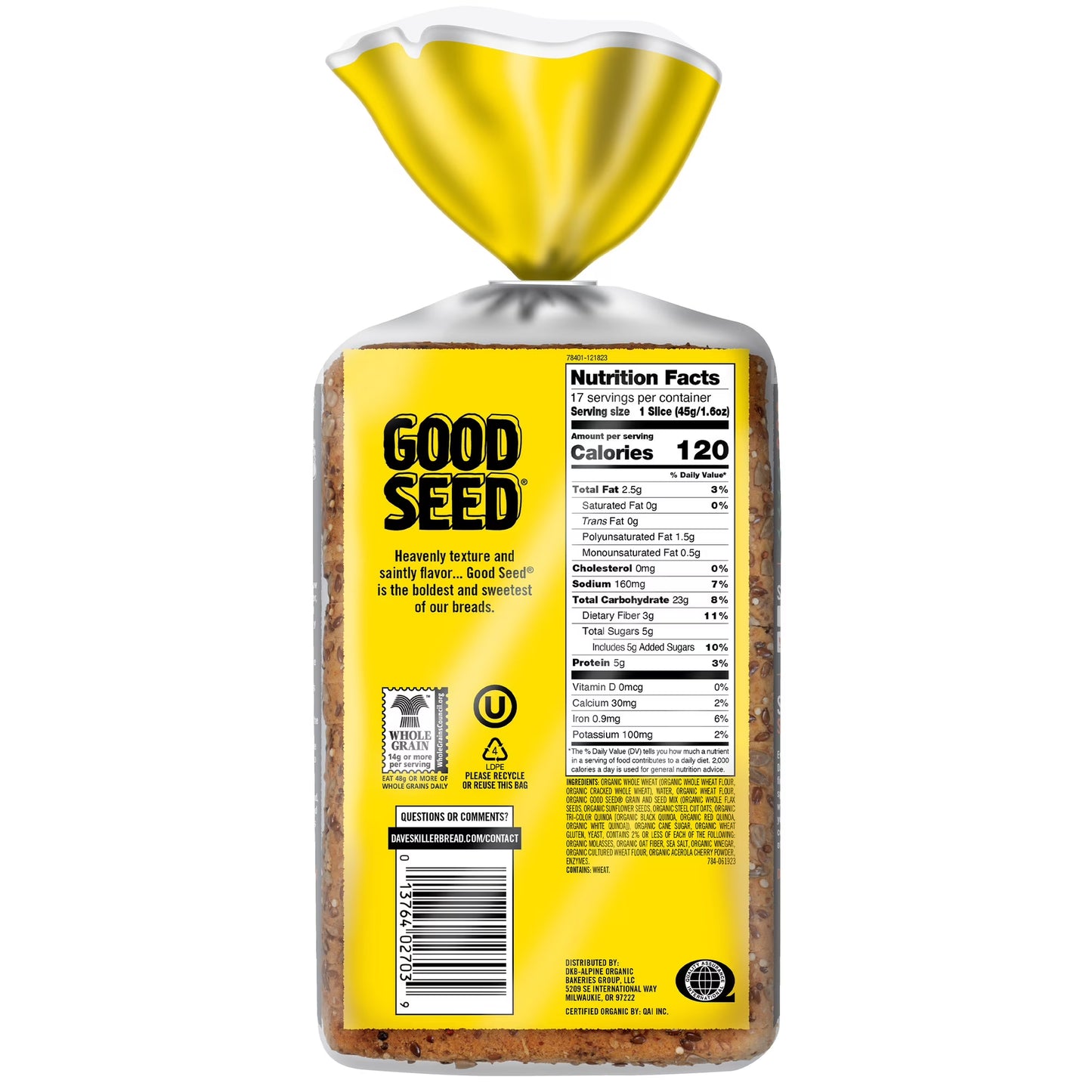 Dave's Killer Bread Good Seed, Whole Grain Organic Bread, 27 oz Loaf
