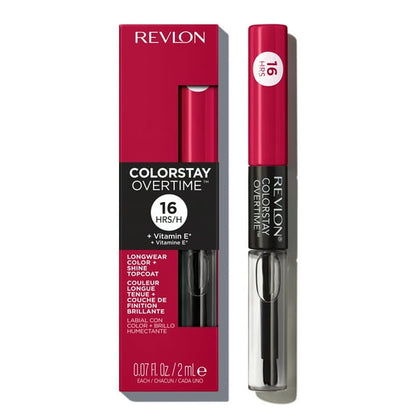 Revlon ColorStay Overtime Longwearing Gloss Lipstick with Vitamin E, 480 Unending Red, 0.07 fl oz