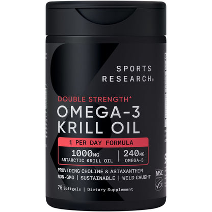 Sports Research Krill Oil Superba2, Omega-3, DHA Supplement, 1000mg, 75 ct