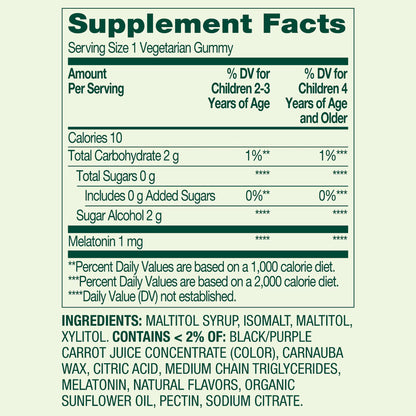 Spring Valley Zero Sugar Kids Melatonin Sleep Support Dietary Supplement Gummies, Raspberry and Blackberry, 1 mg, 120 Count