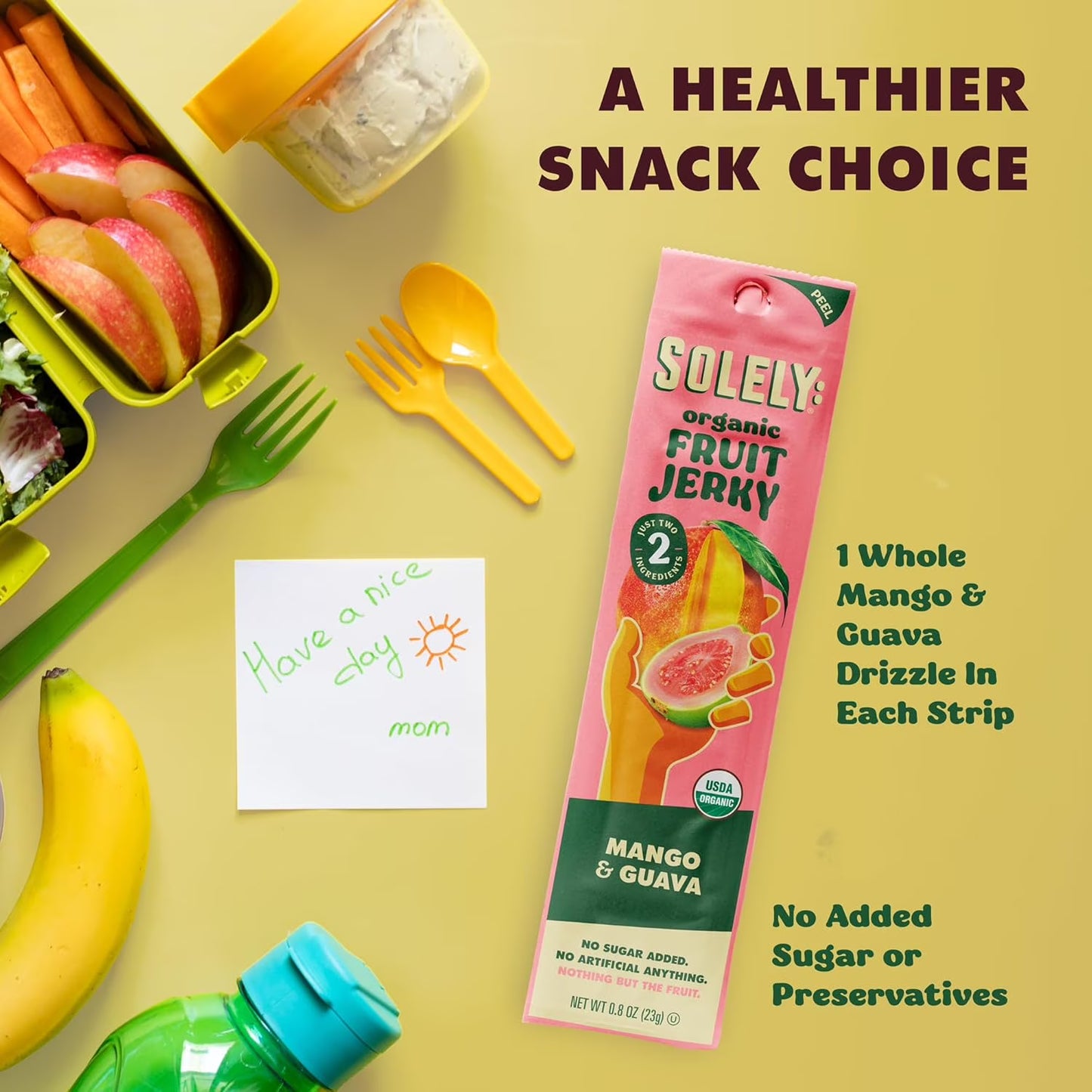 Solely Organic Mango Guava Fruit Jerky, 12 Individually Wrapped Strips (12-Pack), Made from Dried Fruit, Healthy Snacks for All, Vegan, 0.8oz (23g)