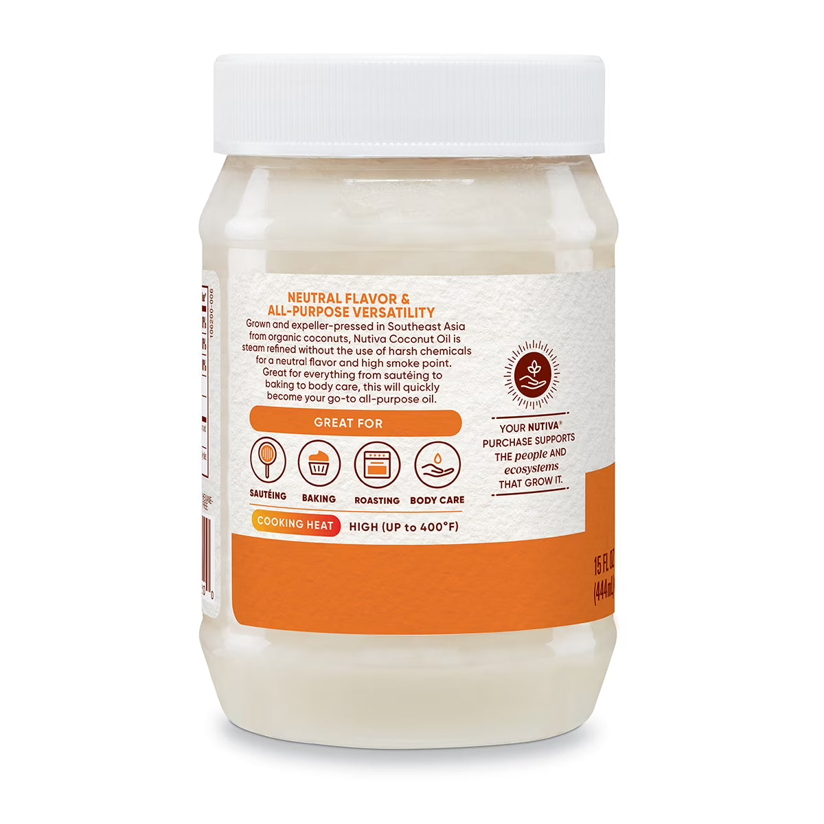 Nutiva Organic, Steam Refined Coconut Oil from non-GMO, Sustainably Farmed Coconuts, 15 Fluid Ounces