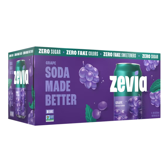Zevia Zero Sugar, 0 Calorie Grape Soda, 12 fl oz, 8 Pack Cans