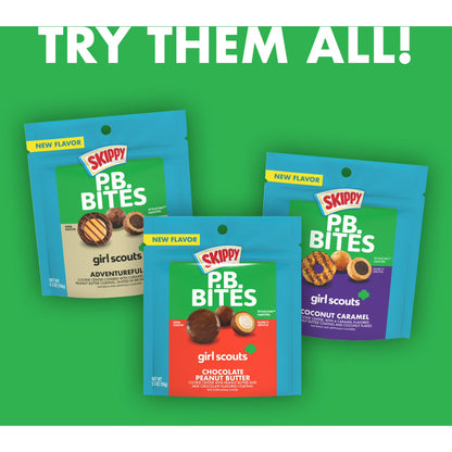 SKIPPY PB Bites Girl Scout Coconut Caramel Snack, Shelf-Stable, 5.5 oz Plastic Resealable Pouch