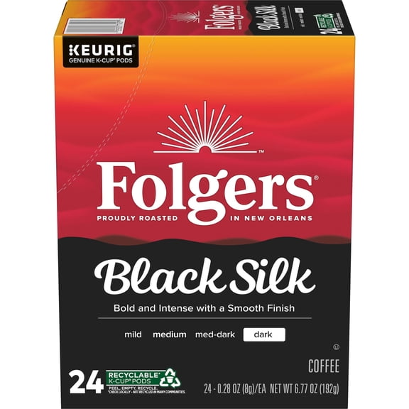 Folgers Black Silk, Dark Roast Coffee, Keurig K Cup Pods, 24 Count Box
