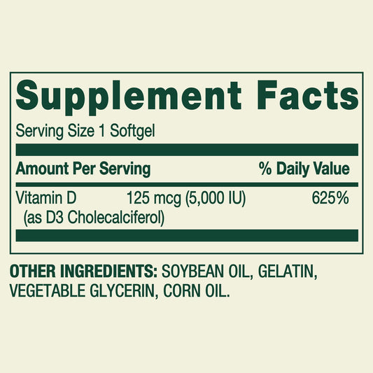 (3 pack) Spring Valley Extra Strength Vitamin D3 Softgels, 125 mcg (5000 IU), 100 Count, Supplement for Bone and Immune Health