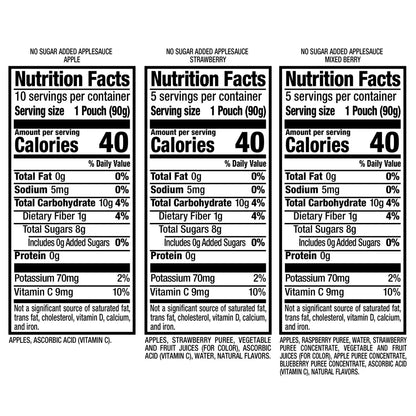 Mott's No Sugar Added Applesauce Variety Pack, 3.2 oz, 20 Count Clear Pouches