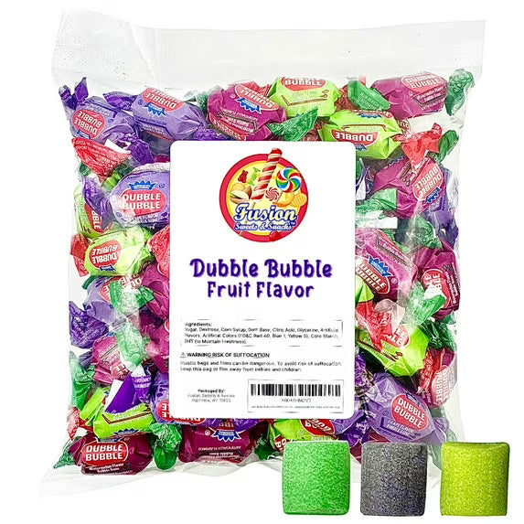 Dubble Bubble Assorted Fruit Flavor Gum - 1 Pound Bulk Bag of 3 Flavor Individually Wrapped Bubble Gum - Grape, Watermelon, Apple - Chewing Bubble Gum Holiday Candy(Approx. 70 Pieces)