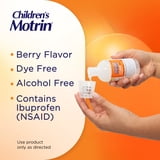 Children’s Motrin Dye-Free, Oral Suspension Liquid, Ibuprofen, Pain Reliever, Berry Flavor 4 Fl oz