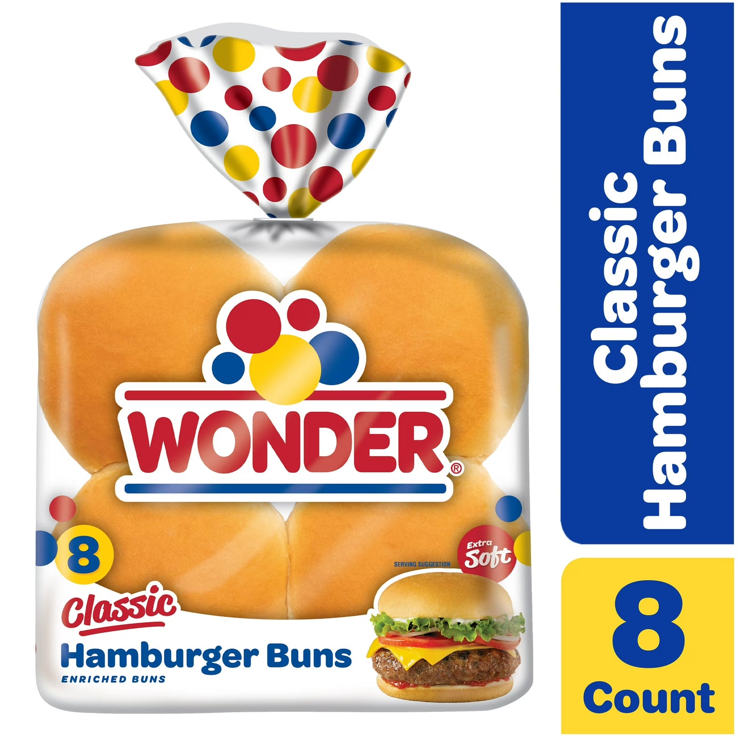 Wonder Bread Classic Extra Soft White Bread Hamburger Buns, 15 oz, 8 Ct, Shelf-Stable