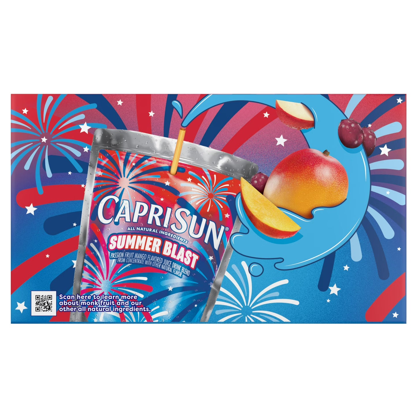 Capri Sun Summer Blast Passion Fruit Mango flavored Juice Drink Blend, from concentrate with other natural flavor, 10 Count Box, 6 fl oz Pouches