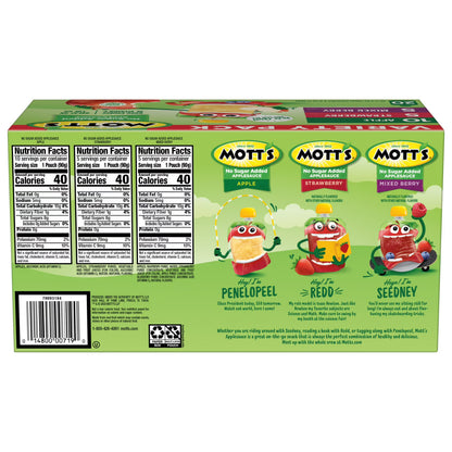 Mott's No Sugar Added Applesauce Variety Pack, 3.2 oz, 20 Count Clear Pouches