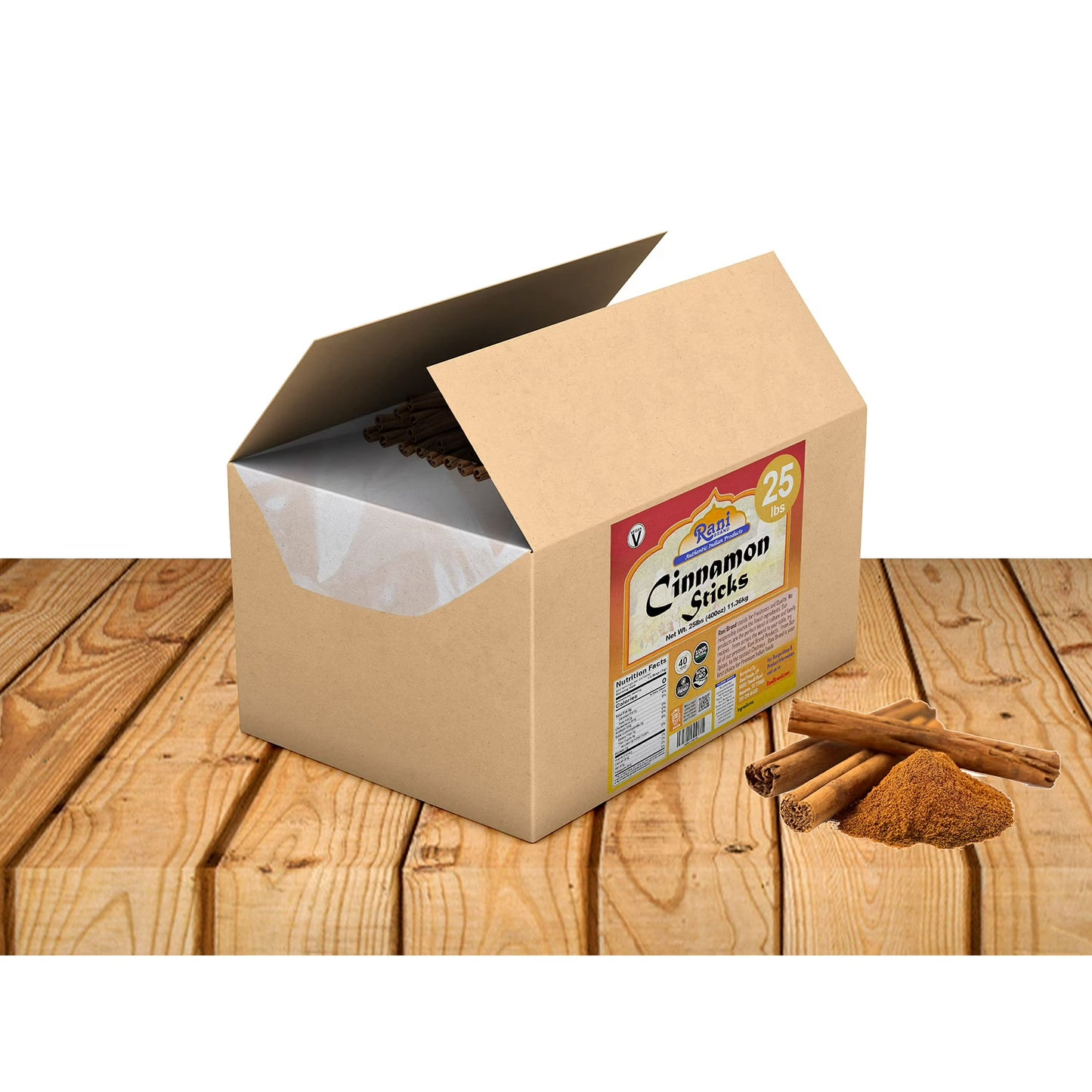 Rani Cinnamon Sticks 400oz (25lbs) 11.63kg Bulk Box - 2300-2500 Sticks - Strong Aroma, Perfect for Baking, Cooking & Beverages | 3+ Inches Length - Cassia Saigon Cinnamon from Vietnam | Kosher
