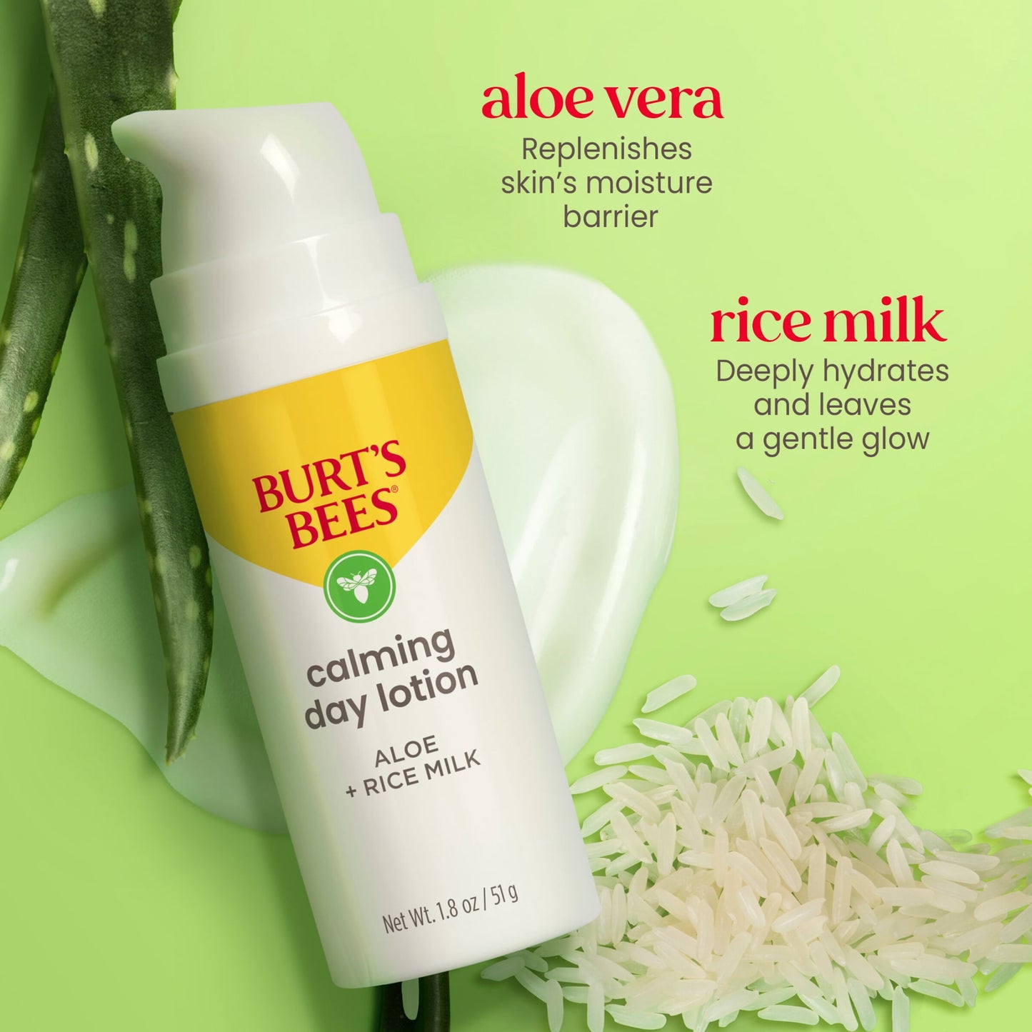 Burt's Bees Calming Day Face Lotion With Aloe and Rice Milk, 1.8 oz.