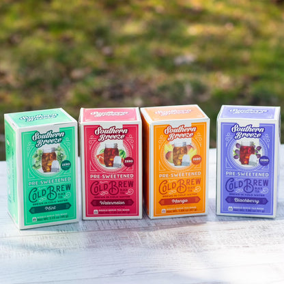 Southern Breeze Cold Brew Sweet Tea Variety Pack Iced Tea with Black Tea and Zero Carbs Zero Sugar, 20 Individually Wrapped Tea Bags, Pack of 4 Blackberry, Mango, Mint and Watermelon