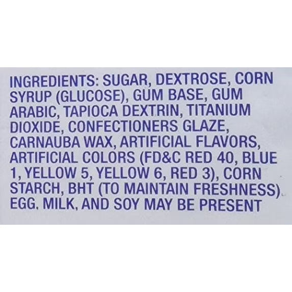 Dubble Bubble, Assorted Fruit Flavored Gum Balls, 53 oz. Peanut Free, Gluten Free. Milk and Soy May Be Present.