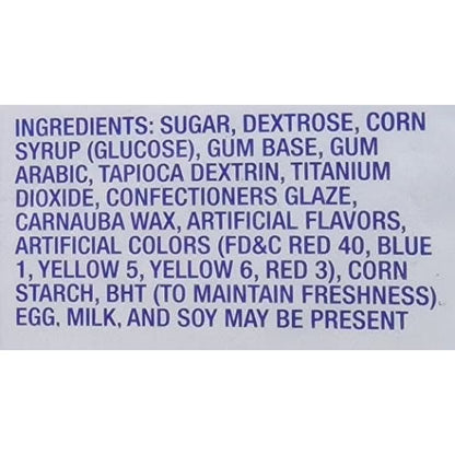 Dubble Bubble, Assorted Fruit Flavored Gum Balls, 53 oz. Peanut Free, Gluten Free. Milk and Soy May Be Present.