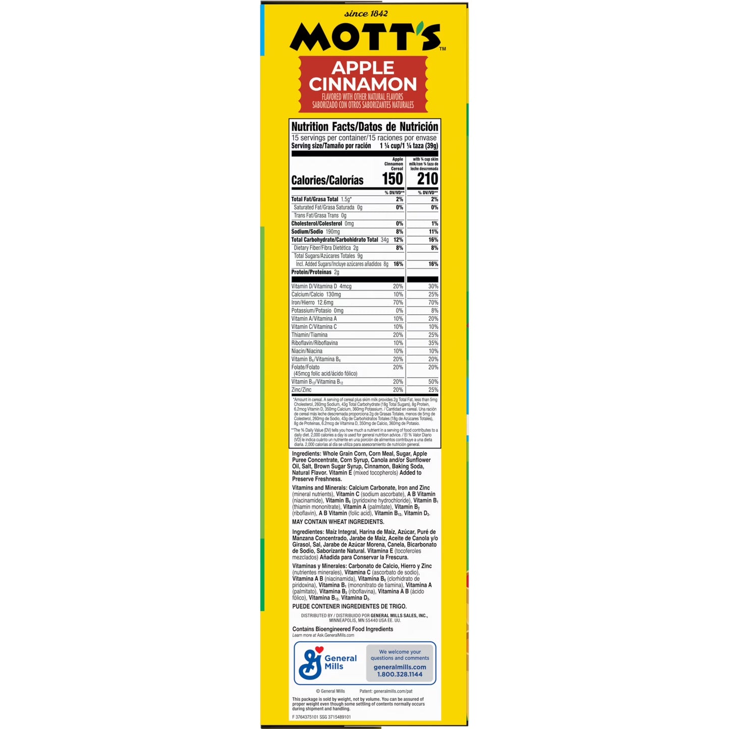 Mott's Apple Cinnamon Cereal, Made with Apple Puree, Whole Grain, Family Size, 20.8 oz