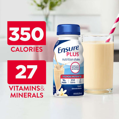 Ensure Plus Meal Replacement Nutrition Shake, Vanilla, 16g Protein, 8 fl oz - 16 Pack