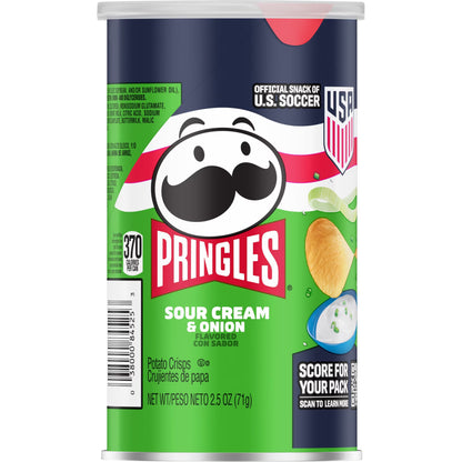 Pringles Sour Cream and Onion Potato Crisps Chips, Lunch Snacks, 2.5 oz Canister