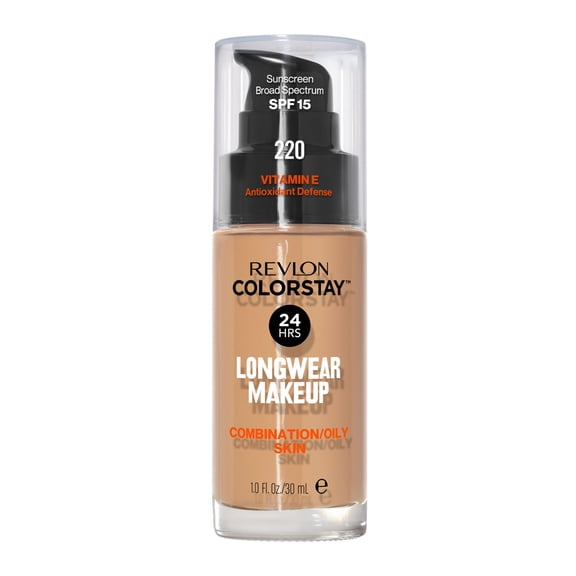 Revlon ColorStay Liquid Foundation Makeup, Matte Finish, Combination/Oily Skin, SPF 15, 220 Natural Beige, 1 fl oz