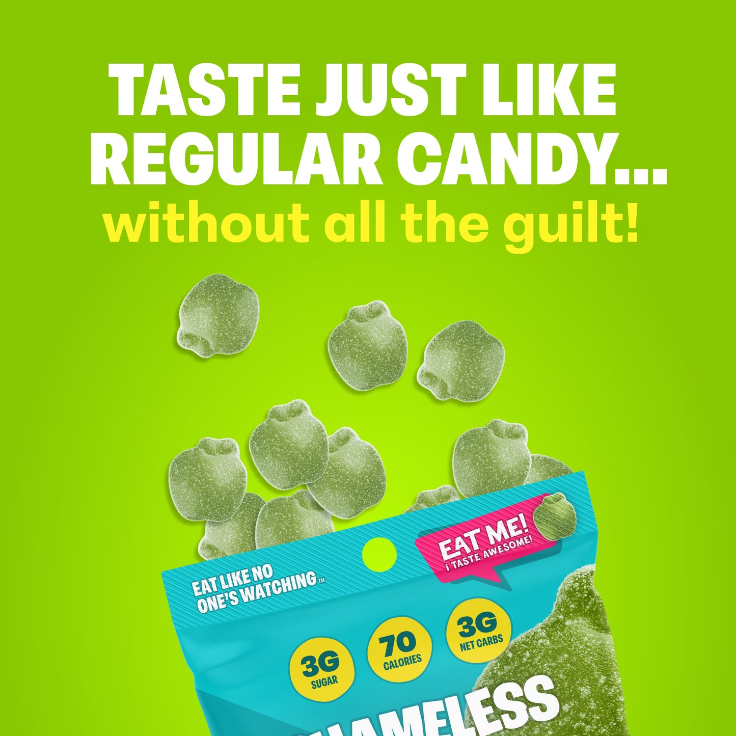 Shameless Snacks Green Apple Blast - Sour Candy & Fruit Snacks, Sour Apple Gummy Candy, Keto Snacks in Bulk, 3g Sugar Gluten Free Vegan for Kids & Adults