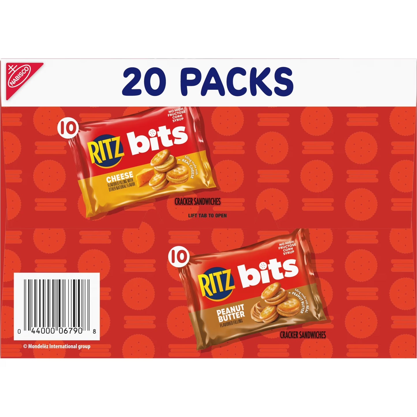 RITZ Bits Cheese and Peanut Butter Sandwich Crackers Variety Pack, Lunch Snacks, 20 Snack Packs