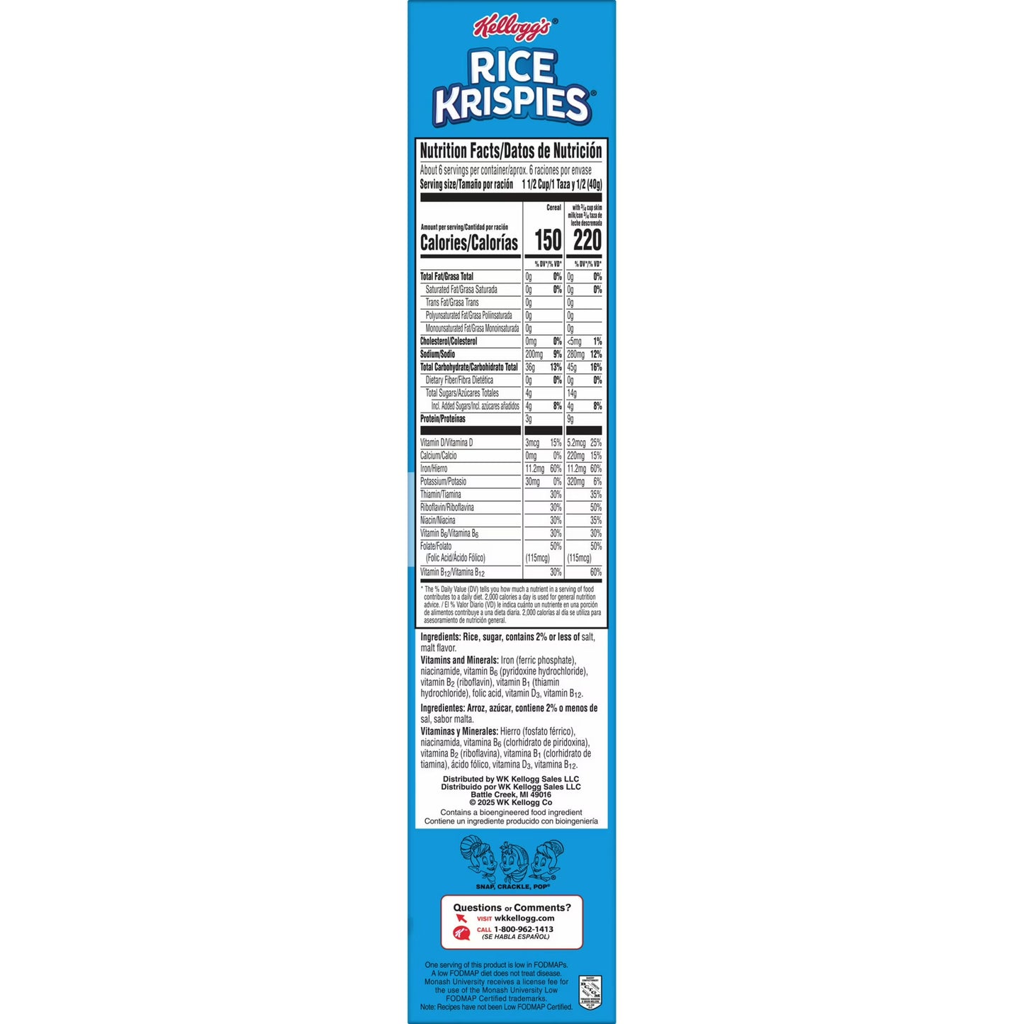 (8 pack) Kellogg's Rice Krispies Original Breakfast Cereal, 8 Vitamins and Minerals, 9 oz