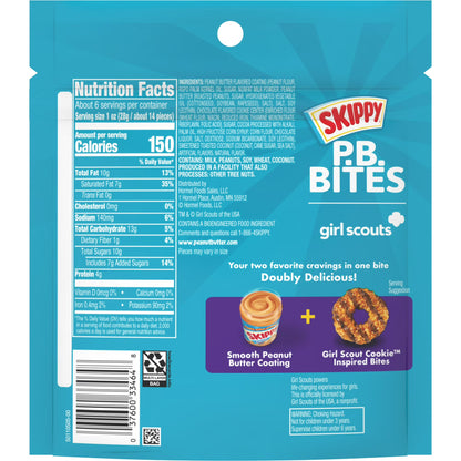 SKIPPY PB Bites Girl Scout Coconut Caramel Snack, Shelf-Stable, 5.5 oz Plastic Resealable Pouch