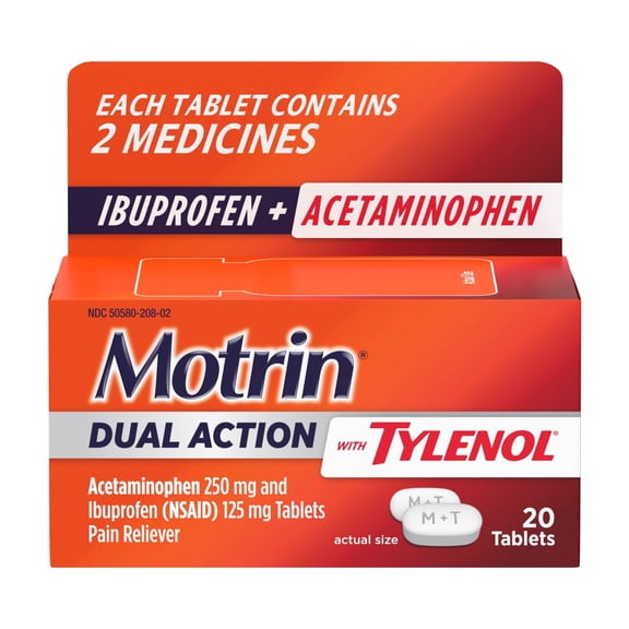 Motrin Dual Action with Tylenol, Ibuprofen & Acetaminophen, 20 Count
