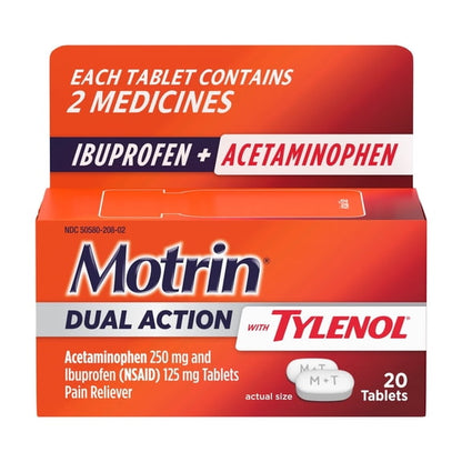 Motrin Dual Action with Tylenol, Ibuprofen & Acetaminophen, 20 Count