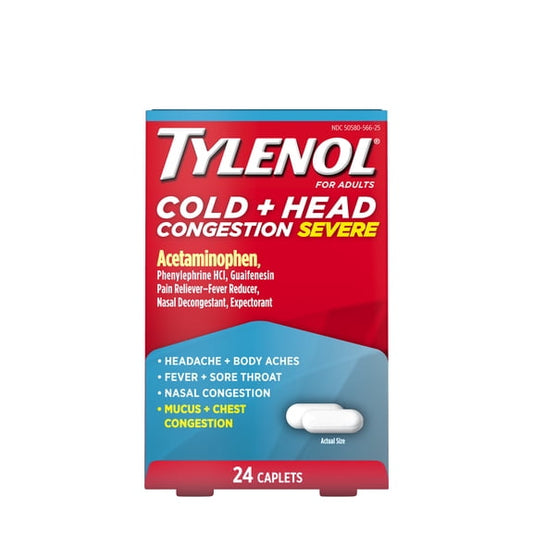 Tylenol Cold + Head Congestion Severe Medicine Caplets, 24 Count.