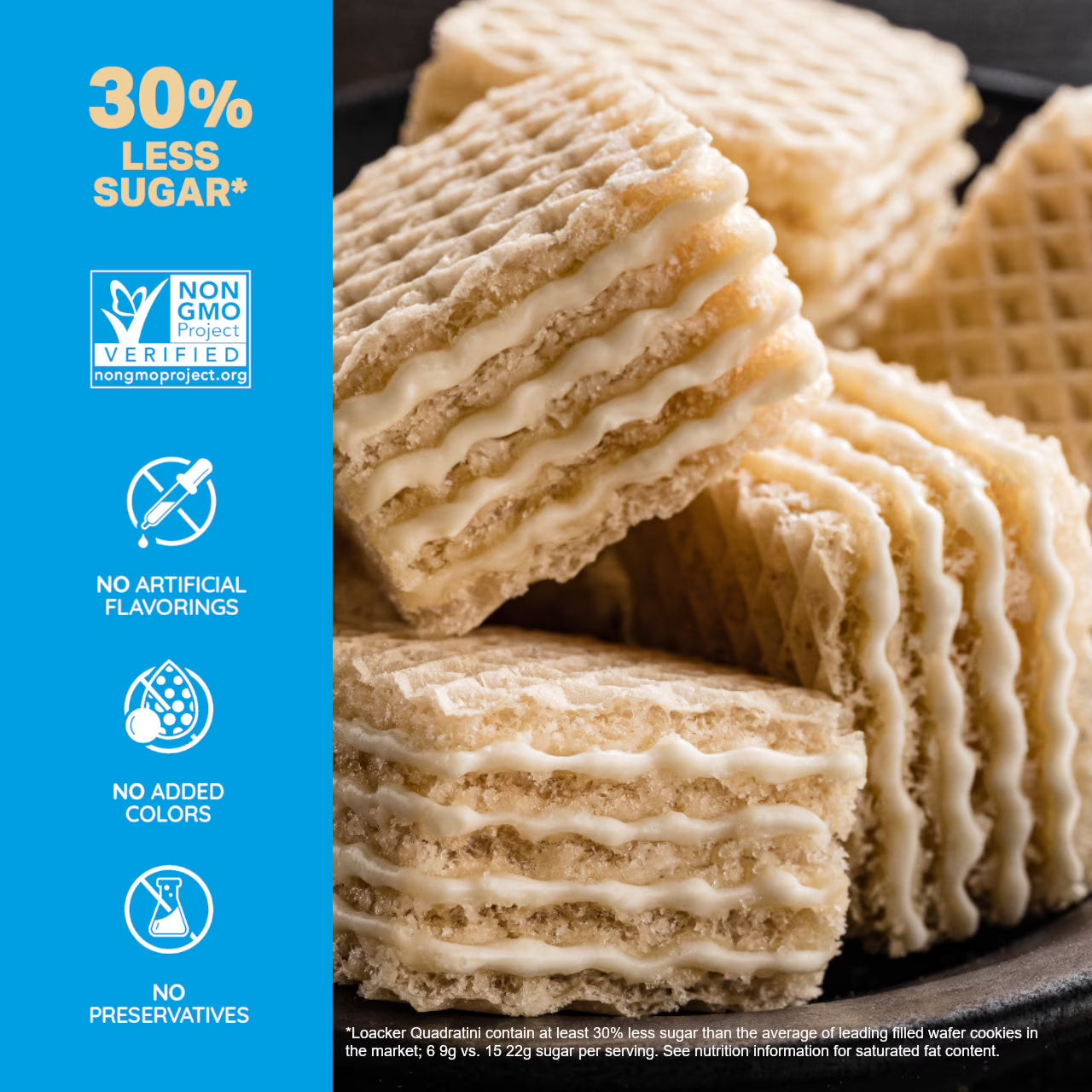 Loacker Quadratini Vanilla, Non-GMO Cream-Filled Cream-Filled Bite-Size Wafer Cookies, 8.82 oz, Pack of 6